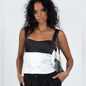 Princess Polly Black and White Color Block Satin Mini Cami Top 2